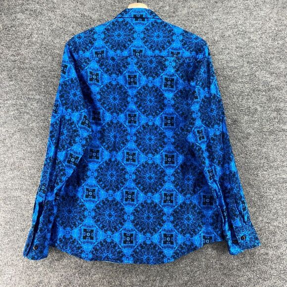 Montero Shirt Men L Large Blue Geometric Button Up Collared Long Sleeve Cotton - Picture 2 of 8